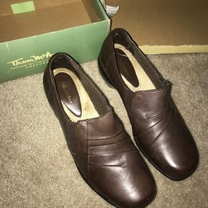 Brown leather slides